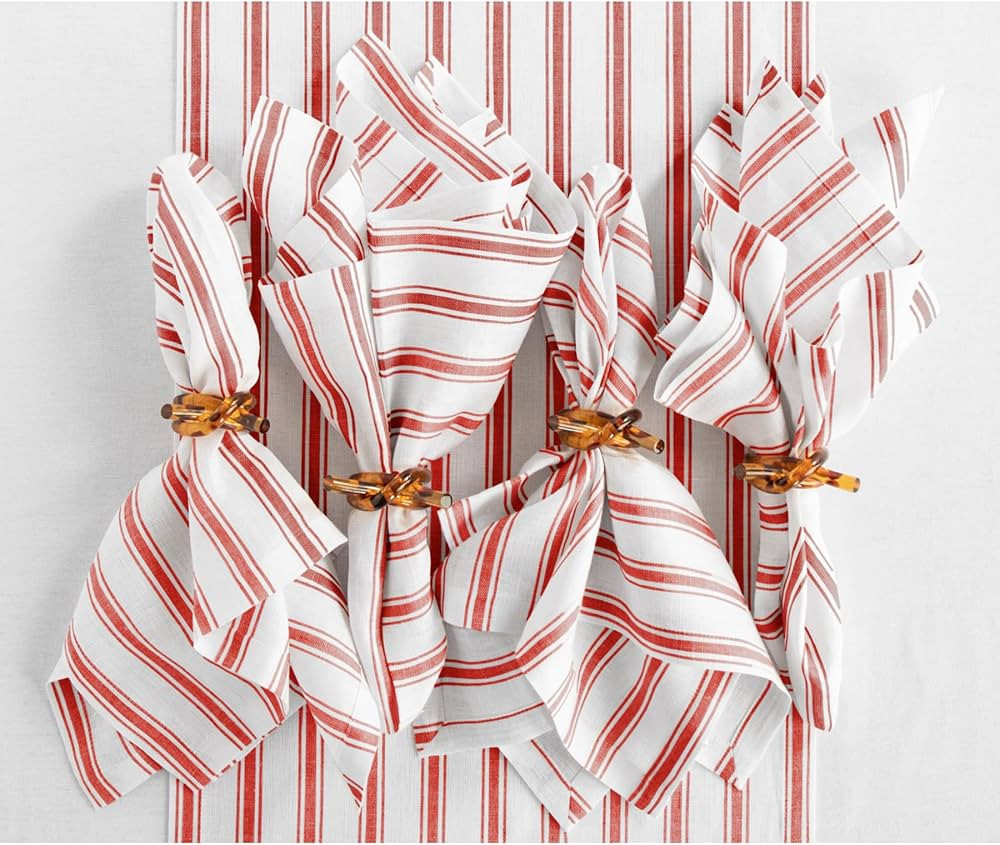 Solino Home Linen Dinner Napkins Set of 4 – Red and White Napkins for Thanksgiving, Christmas ... | Amazon (US)