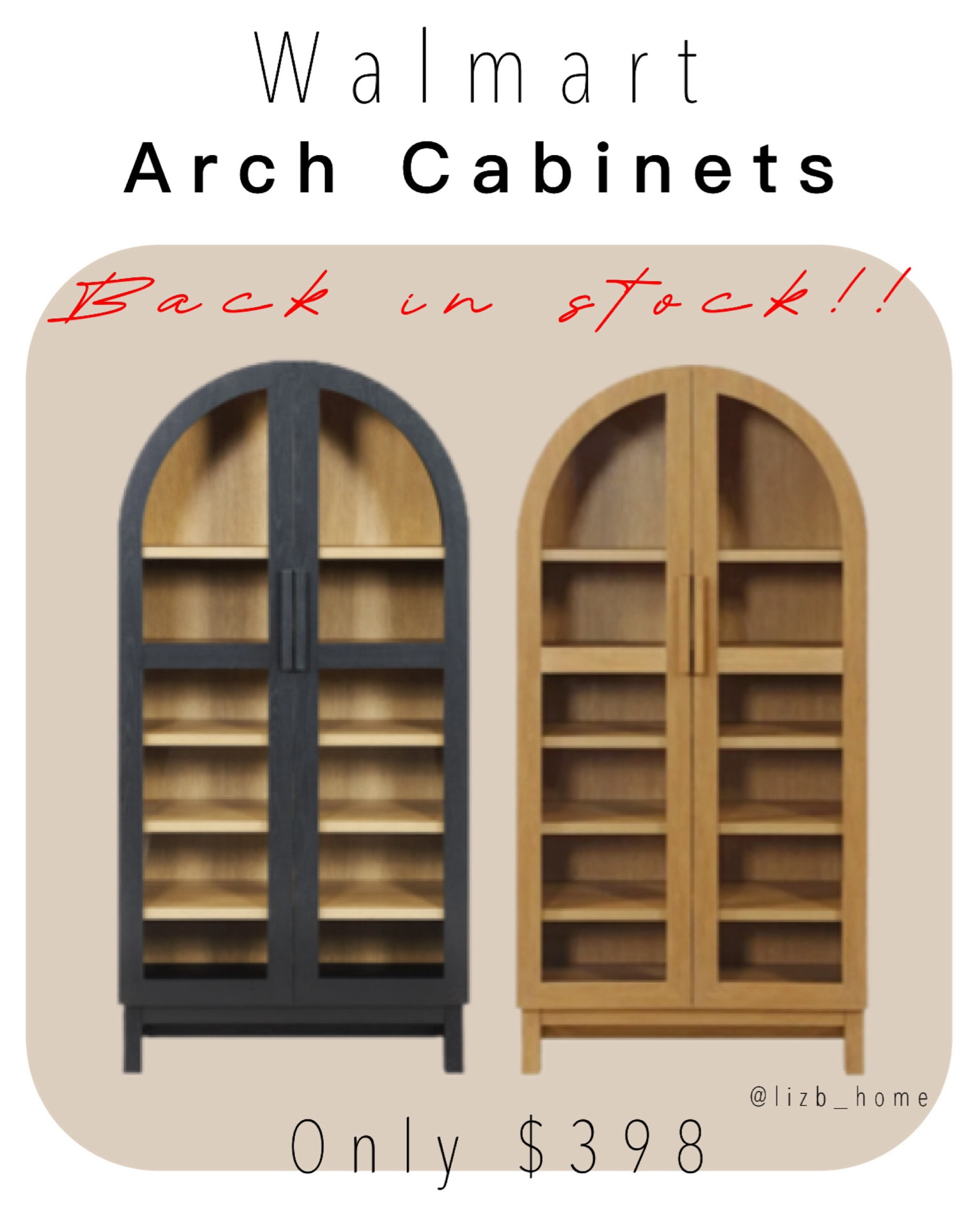 Walmarts popular arched cabinets. Black arch cabinet. Honey oak arch cabinet. Less than $400 arched cabinet. Glass door cabinet. #LTKMostLoved

#LTKsalealert #LTKhome #LTKbeauty