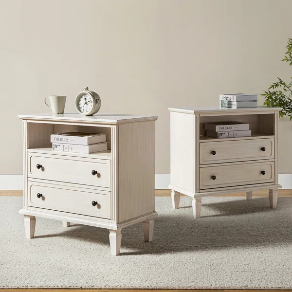 Amberlyn Traditional 27.2'' H 2-Drawer Nightstand with Built-In Outlets and Solid Wood Legs，Ope... | Wayfair North America