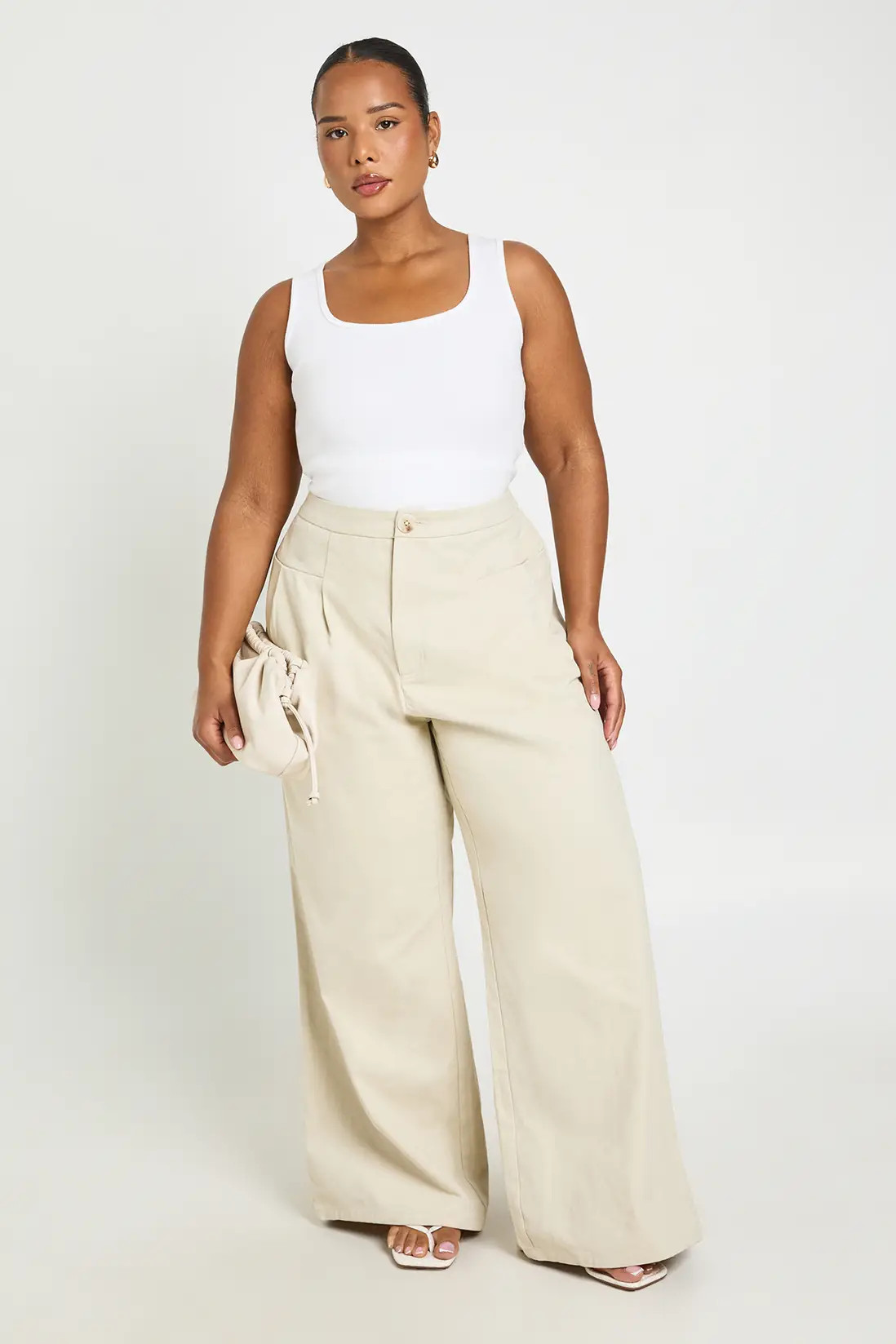 Ecru Plus Cotton Twill Wide Leg Trousers | Boohoo USA | boohoo (US & Canada)