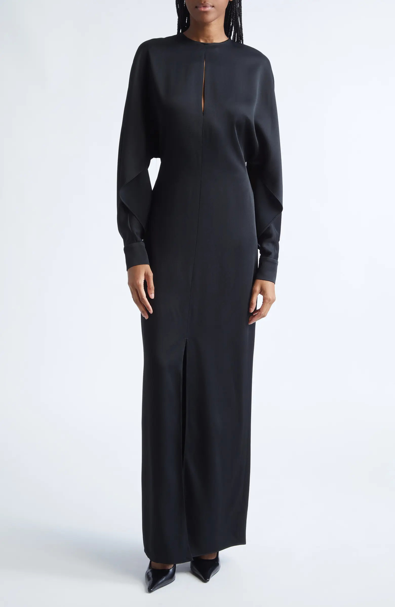 Split Long Sleeve Satin Gown | Nordstrom