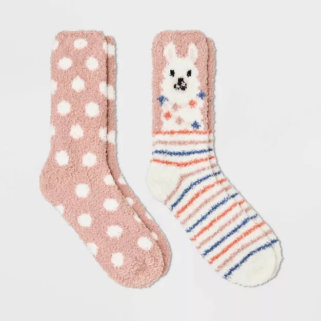 Women's 2pk Llama Cozy Crew Socks - Pink 4-10 | Target
