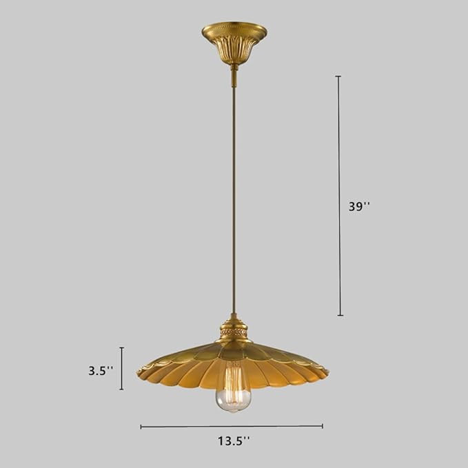 Vintage Rustic Brass Pendant Light Scalloped Shade Single Pendant Lamp 13.5’’ Wide Indoor Sou... | Amazon (US)