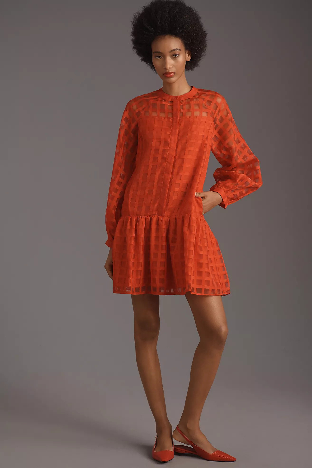 English Factory Long-Sleeve Organza Mini Dress | Anthropologie (US)