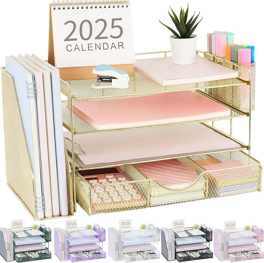 gianotter Desk Organizers and Accessories with File Holder, 4-Tier Desk Accessories & Workspace O... | Amazon (US)