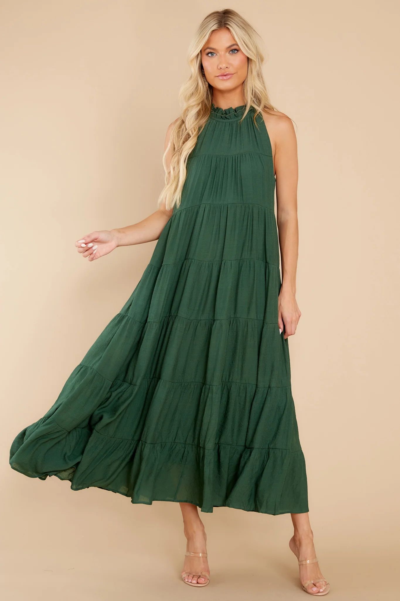 Take Me Dancing Dark Green Maxi Dress | Red Dress 