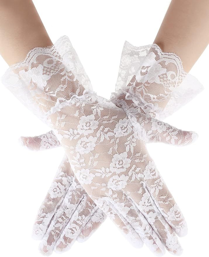 Ladies Lace Gloves Elegant Short Gloves Courtesy Summer Gloves for Wedding Dinner Parties | Amazon (US)