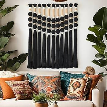 Macrame Wall Hanging Black Knot ball Fiber Wall Art Handmade 27"W*33"L | Amazon (US)