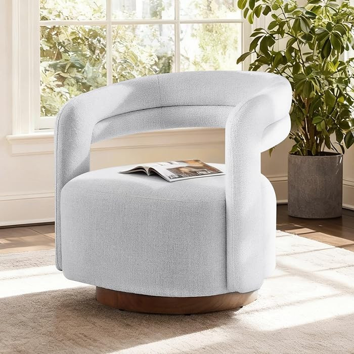 Swivel Accent Chair, Upholstered Barrel Chair with Open Back Design, Modern Arm Chair with Wooden... | Amazon (US)