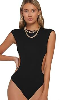 Milumia Women Sleeveless Crew Neck Bodysuit Cut Out Side Unitard Romper Jumpsuit | Amazon (US)