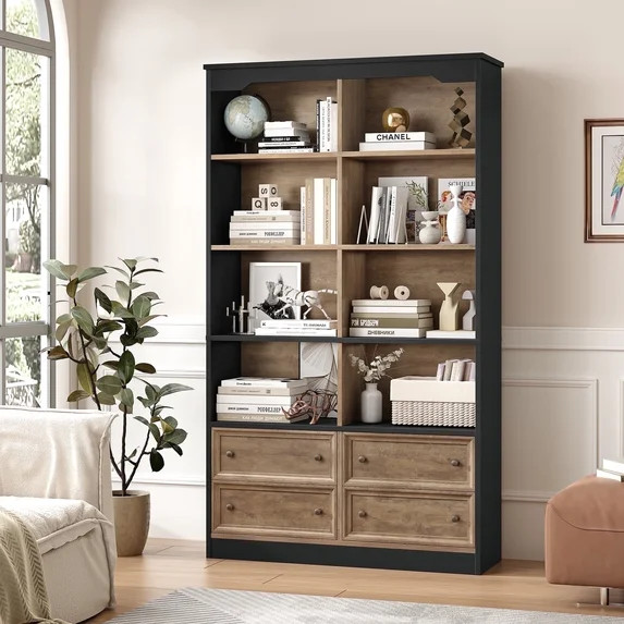 Homfa Double Row 6 Tier Bookcases, 71 in Tall Bookcase Bookshelf with 4 Drawers and 8 Display Cub... | Walmart (US)