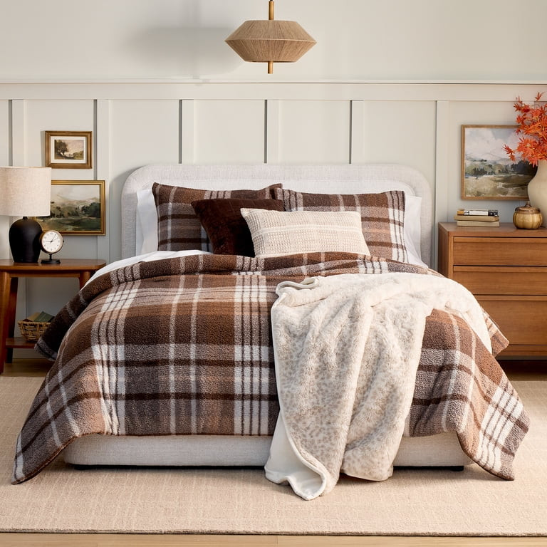 Better Homes & Gardens 3-Piece Brown Plaid Cozy Knit Comforter Set, King | Walmart (US)