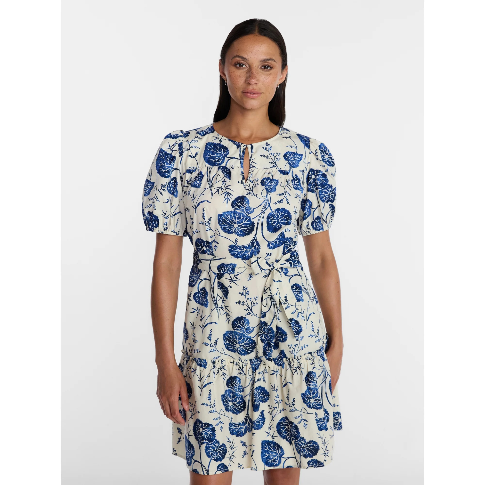 Time and Tru Women's and Women's Plus Cotton Mini Dress with Puff Sleeves, Sizes XS-4X | Walmart (US)