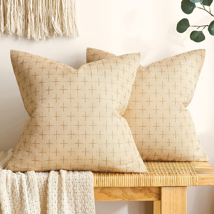 Amazon.com: MIULEE Pack of 2 Decorative Burlap Linen Throw Pillow Covers Modern Farmhouse Pillowc... | Amazon (US)