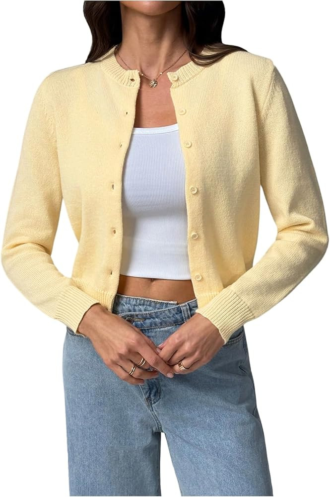 Verdusa Women's Button Down Short Cardigan Sweaters Elegant Lightweight Knit Outerwear | Amazon (US)