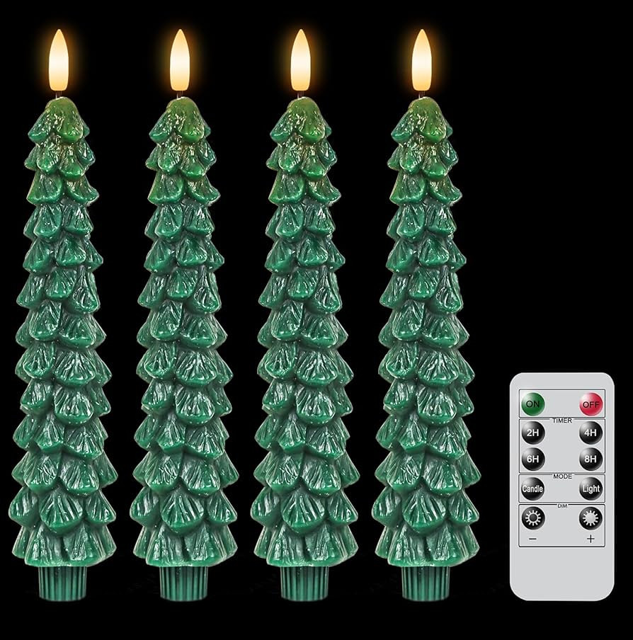 Christmas Tree Candles Battery Operated with Remote Timer, 4 Pcs Christmas Tree Flameless Taper C... | Amazon (US)