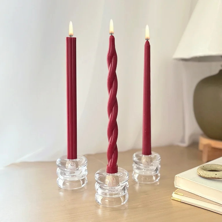 Mainstays Paraffin Wax 10 in Ribbed Taper Candle, Unscented, Red | Walmart (US)