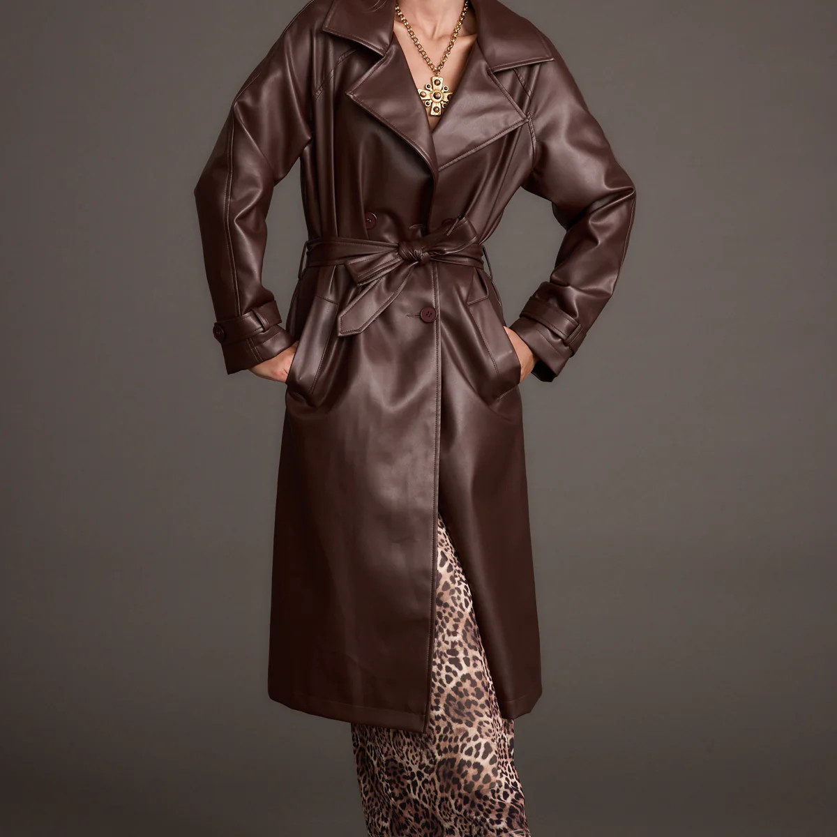 Brynne Faux Leather Mahogany Brown Trench | 12th Tribe