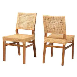 Lesia Natural Brown and Walnut Brown Dining Chair (Set of 2) | The Home Depot