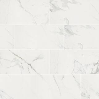 Carrara White Marble Look Polished Porcelain Tile, 12 in. x 24 in. Floor & Wall (448 sq. ft. /Pallet) | The Home Depot