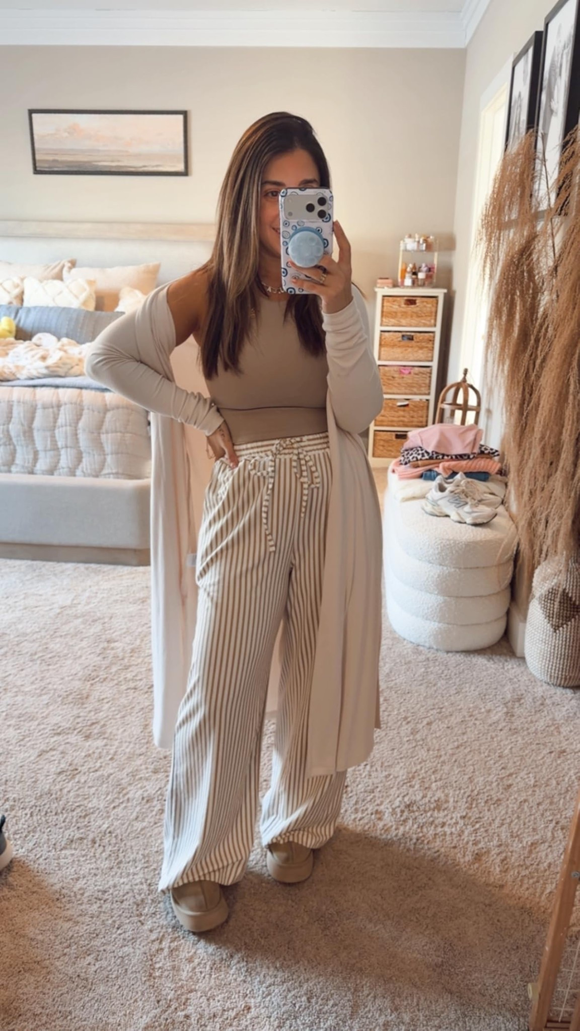 The cutest lounge outfit for a comfy day in. These pants look way more expensive than they are and I love how perfectly neutral this entire look is. I am wearing an XS in the tanktop and a small in the cardigan and pants. 
Casual mom outfit inspo, 

#LTKmomlife #LTKSeasonal #LTKootd