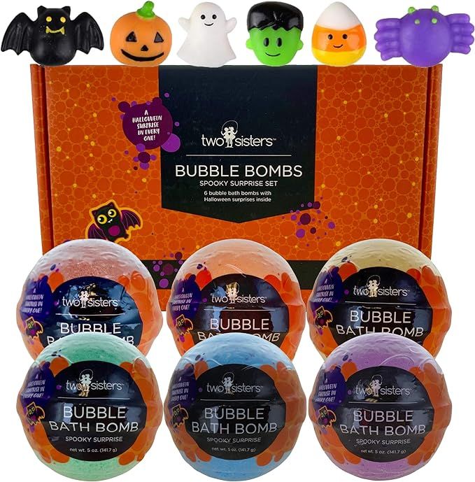 Spooky Bubble Bath Bombs for Kids with Surprise Halloween Squishy Toys Inside by Two Sisters. 6 L... | Amazon (US)