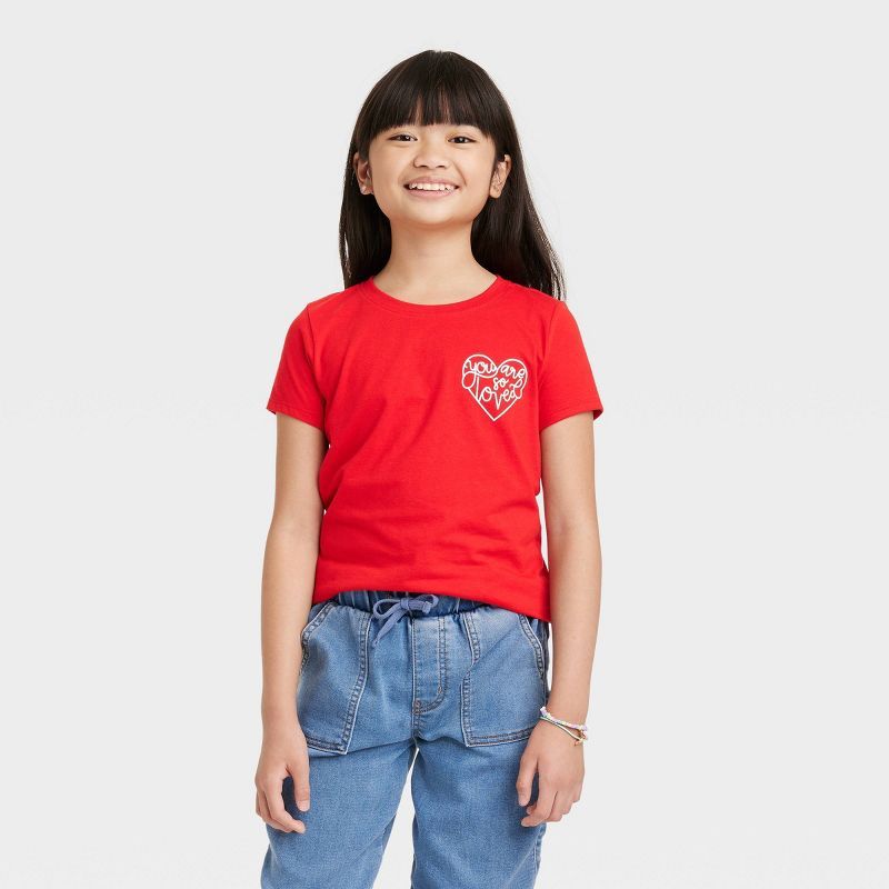 Girls' Valentine's Day 'So Loved' Short Sleeve Graphic T-Shirt - Cat & Jack™ Red | Target