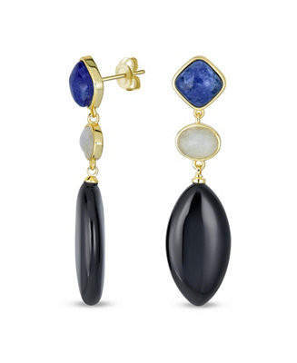 Unique Linear Long Natural Blue Lapis Black Onyx Rhombus Shape Square 3 Multi Tier Party Dangling... | Macy's