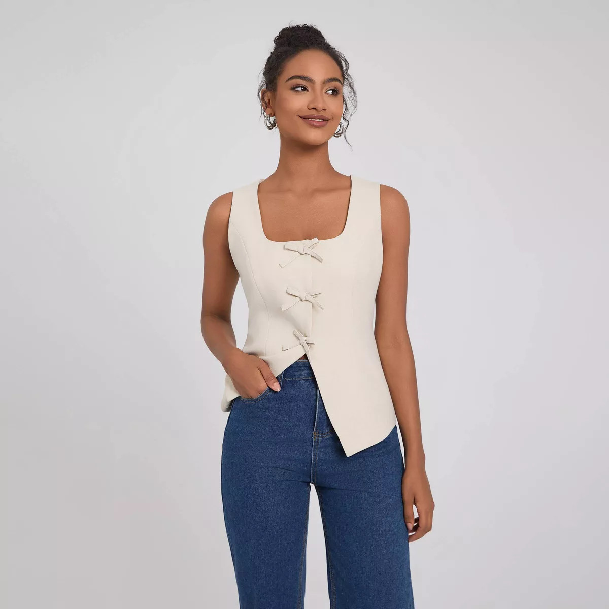 Women's Square Neck Sleeveless Front Bow Tie Closure Vest Top - A New Day™ | Target