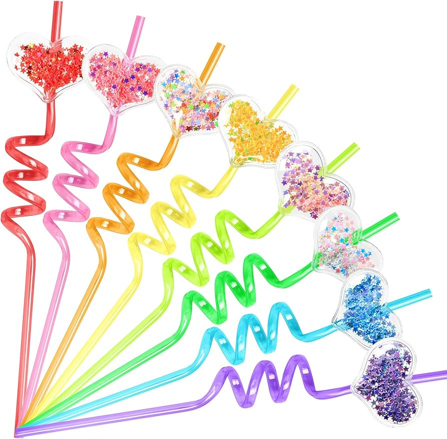 24 Glitter Valentines Day Party Favors Classroom Party Favors Plastic Drinking Straws Goodie Gift... | Amazon (US)