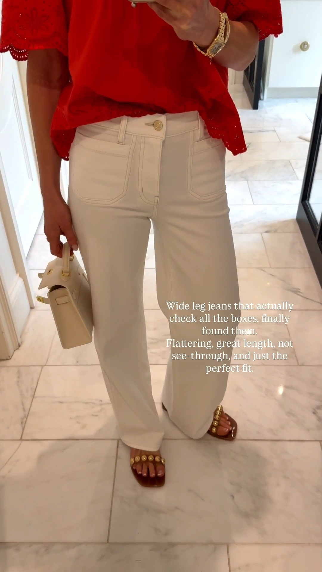 10/10 recommend these wide leg white jeans. Fit tts I'm 5'7 for reference. These are a BEST SELLER this week!

#LTKsummer #LTKjeans