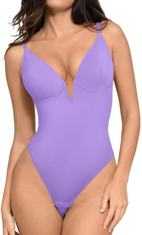 Popilush Body Suits for Womens - Tummy Control Shapewear Bodysuit Thong Body Shaper Deep V Corset... | Amazon (US)