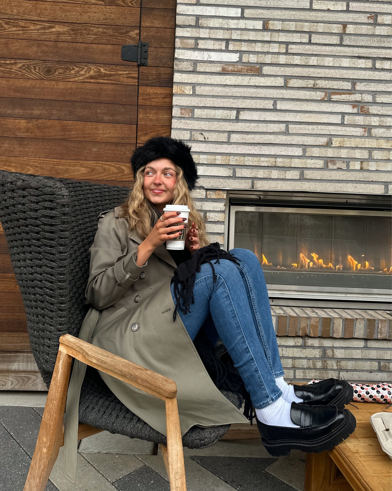 coffee date winter outfit ☕️ this trench coat from Sezane is so trendy & light weight i love it. styled with this fur hat from Amazon, scarf from Target, pants from Hollister, & loafers from H&M 🫶🏻🫶🏻 #winteroutfit #coffeetable 

#LTKMostLoved #LTKSeasonal #LTKfindsunder50