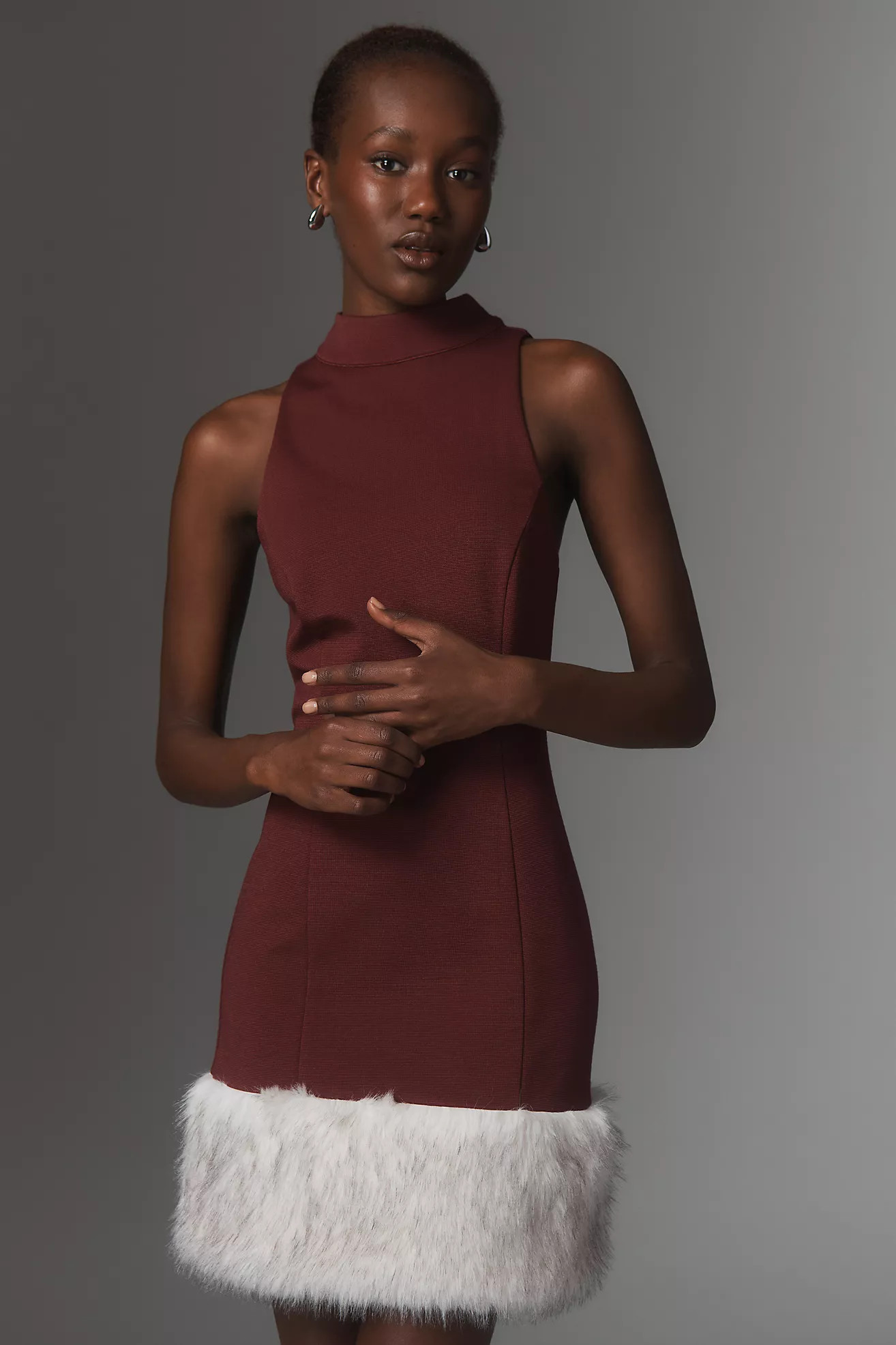 Maeve Sleeveless Faux Fur Hem Mini Dress | Anthropologie (US)