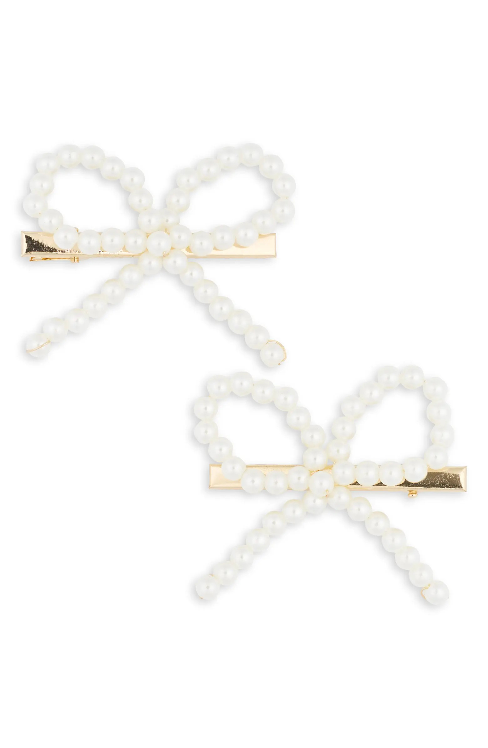 Kids' 2-Pack Imitation Pearl Bow Hair Clips | Nordstrom