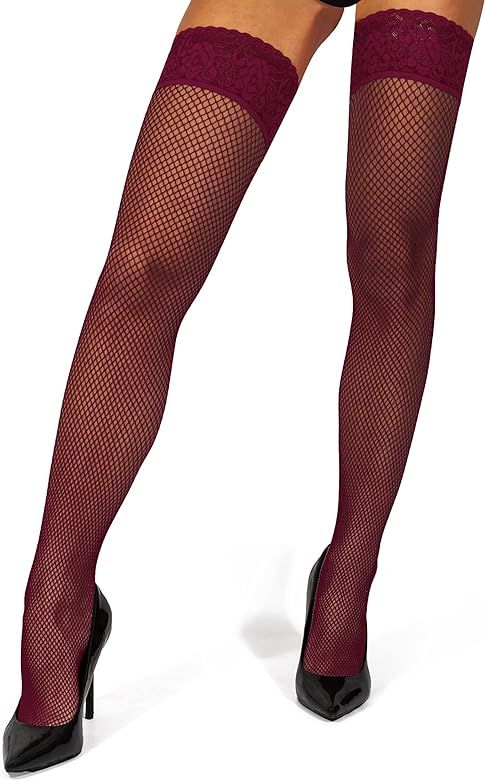 sofsy Fishnet Thigh High Stockings – Silicone Hold Up Lace Top Nylon Fishnets for Women [Made in Ita | Amazon (US)