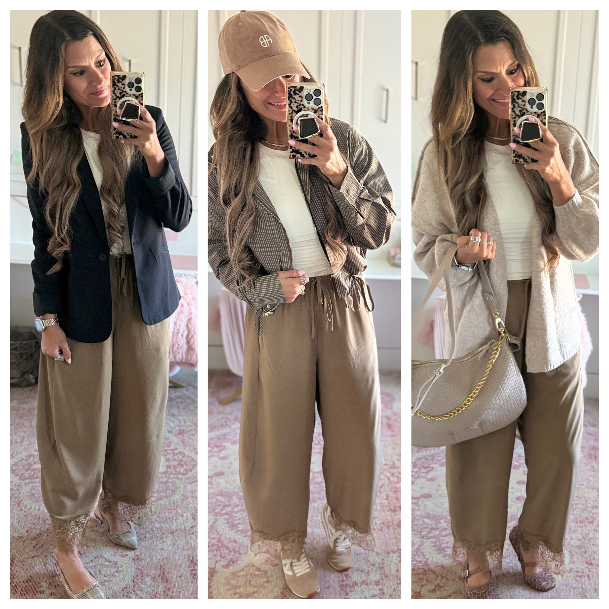 Three ways to style lace pants