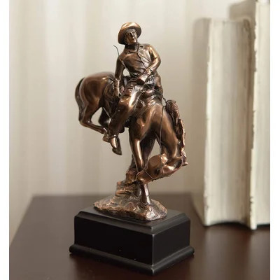 Ebros Wild West Rodeo Cowboy With Bucking Bronco Horse Statue In Bronze Electroplated Resin Finish With Trophy Base Rustic Western Classic Home Decor | Wayfair Professional