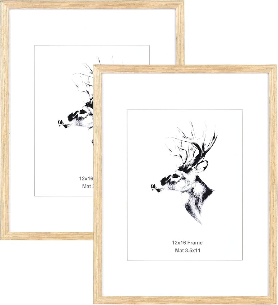 Yaetm 12x16 Picture Frame with Mat for 8.5x11 Set of 2, Natural Solid Oak Wood Frame 12x16 for Ph... | Amazon (US)