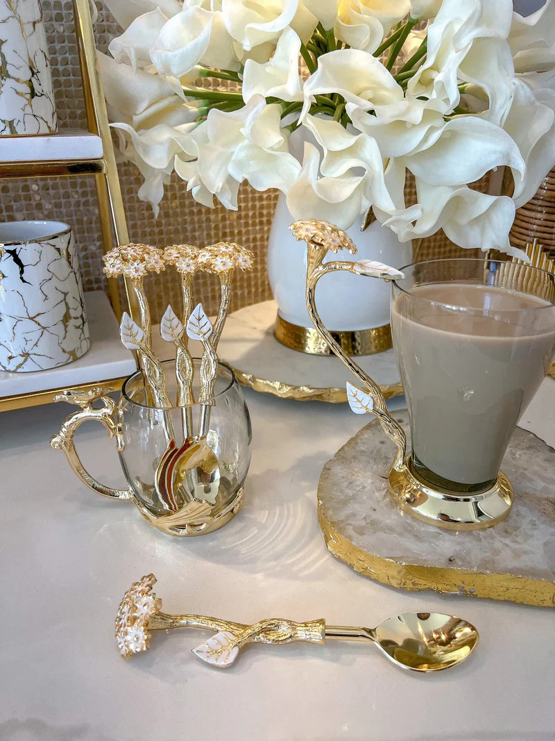 Set of 4 All Gold Dessert Spoons from the Hydrangea Collection | Inspire Me! Home Decor