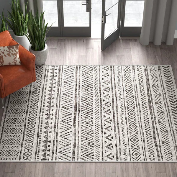 Junie Indoor / Outdoor Area Rug in Black/Off-White | Wayfair North America