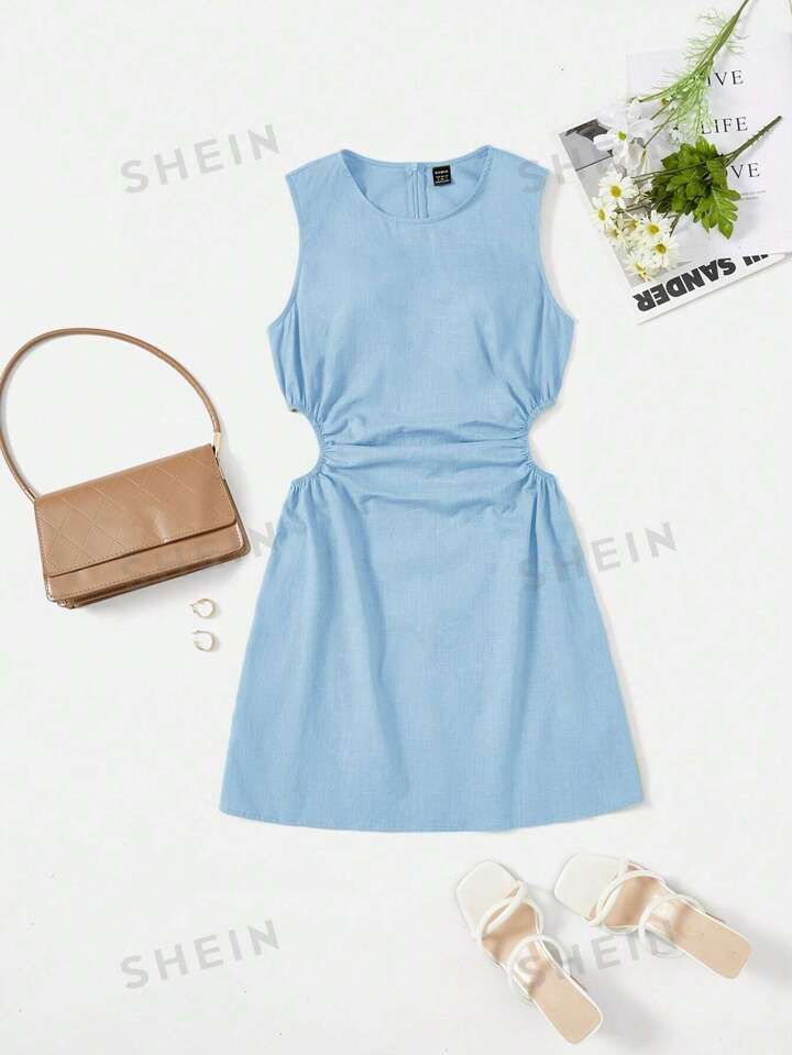 SHEIN EZwear Cut Out Waist Ruched Side Dress | SHEIN
