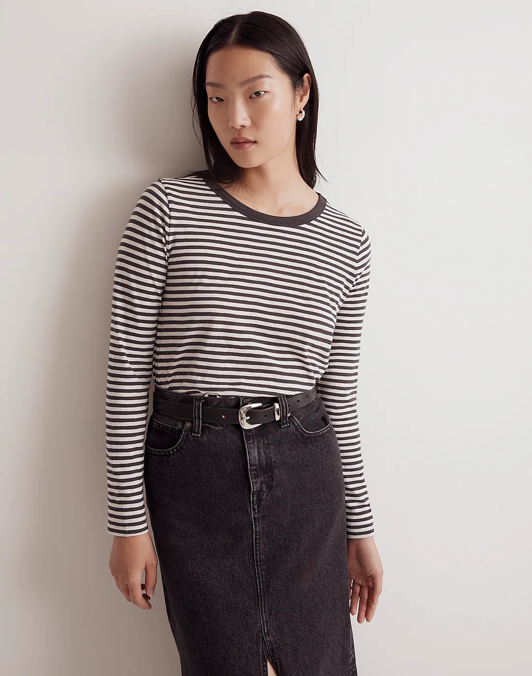 Whisper Cotton Rib-Crewneck Long-Sleeve Tee | Madewell