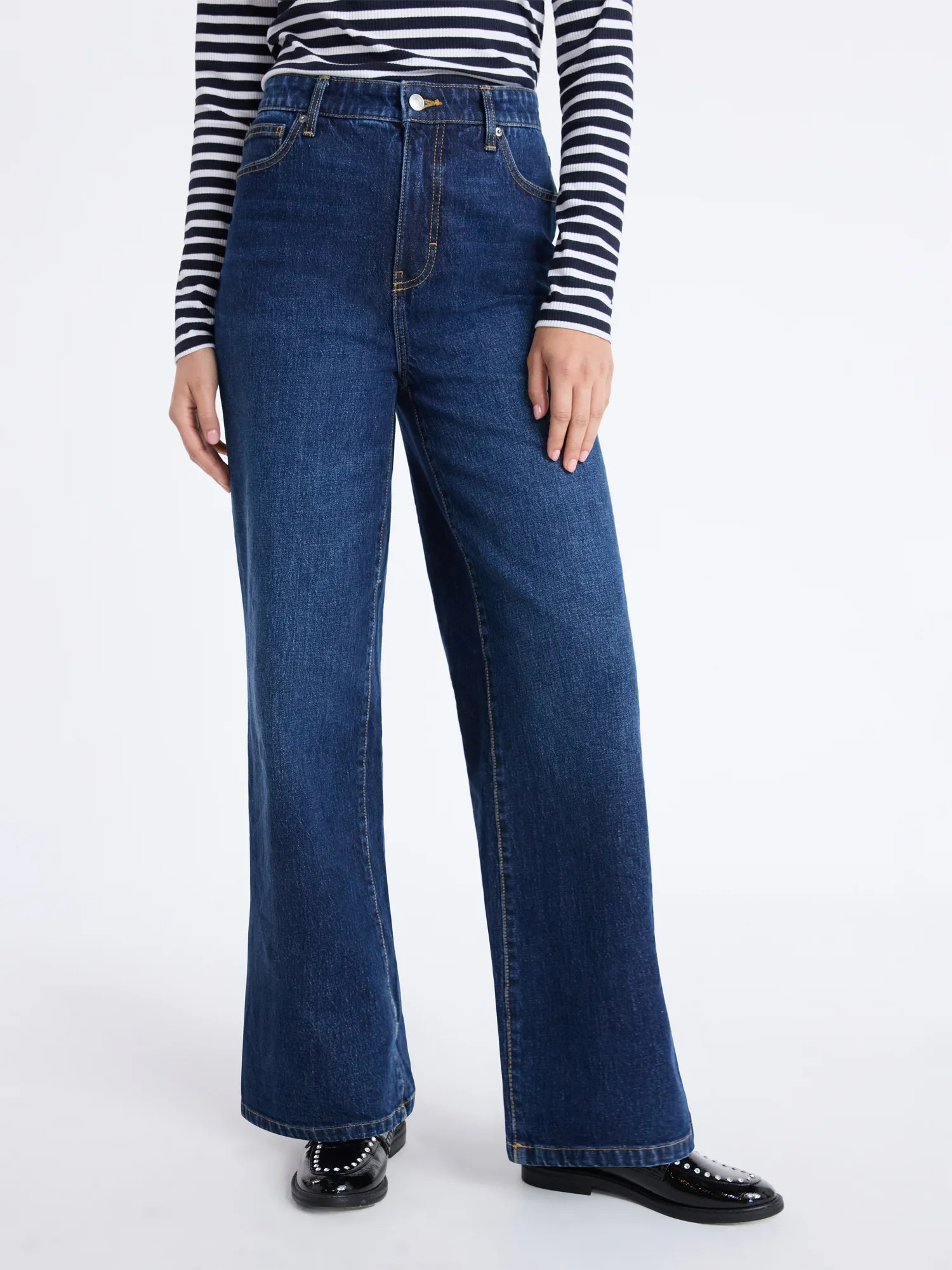 Free Assembly Women's High Rise Full Length Wide Leg Jeans, 30" Inseam, Sizes 0-16 | Walmart (US)