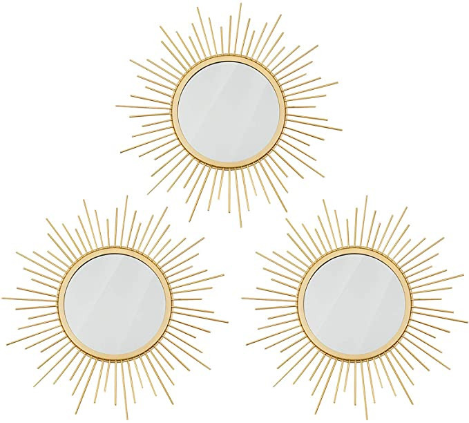 Cityelf 3 Set Gold Sunburst Mirrors for Wall Decorative Metal Mirrors Small Mirror Sets Wall Deco... | Amazon (US)