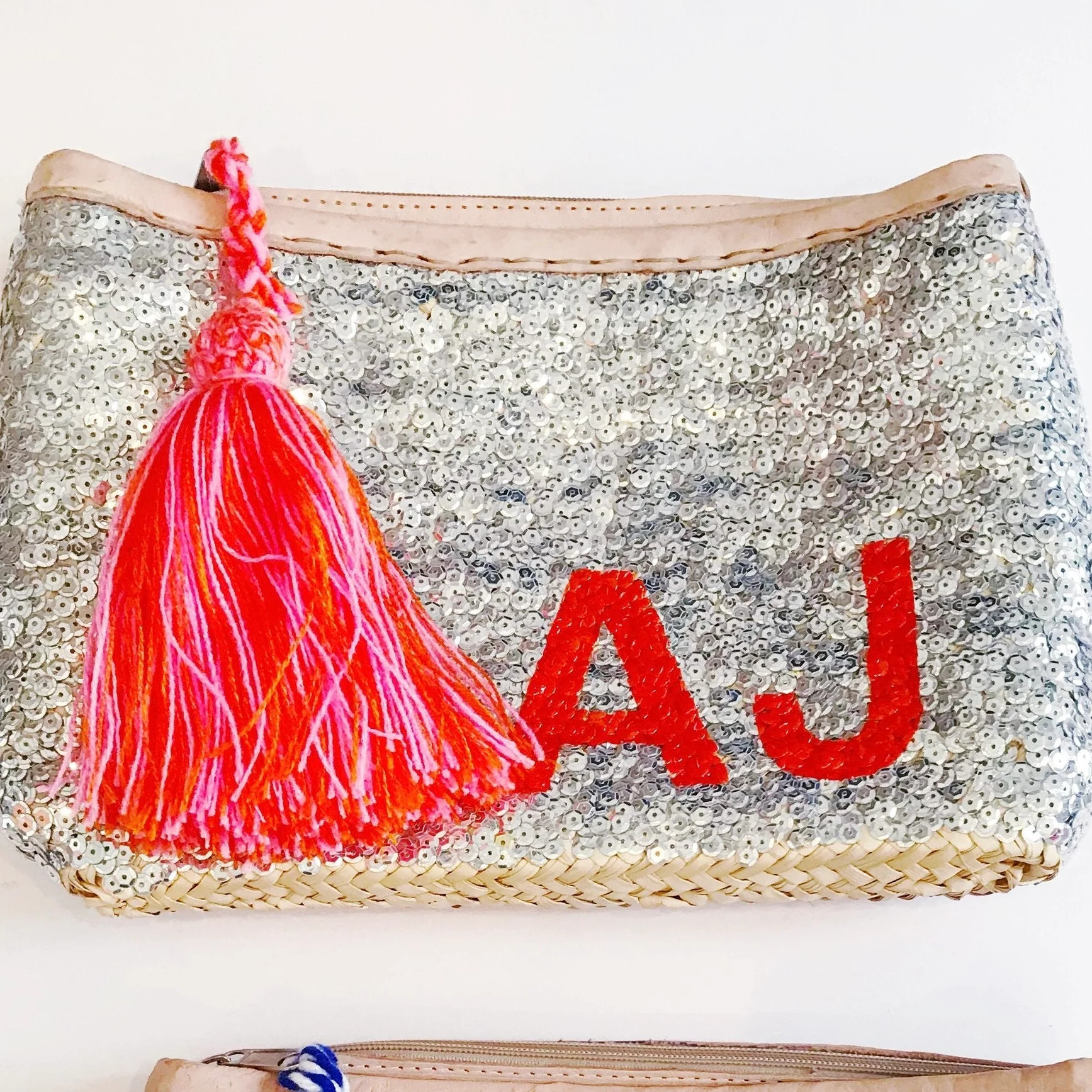 Silver Sequin Straw Clutch + Monogram | Colores Collective