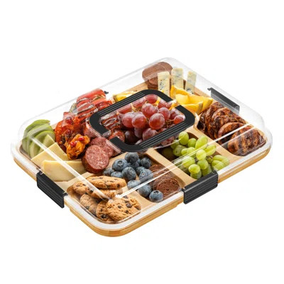Portable Charcuterie Board With Clear Lid And 8 Compartments – Bamboo Cheese Tray For Picnics Or Housewarming Gifts | Wayfair North America