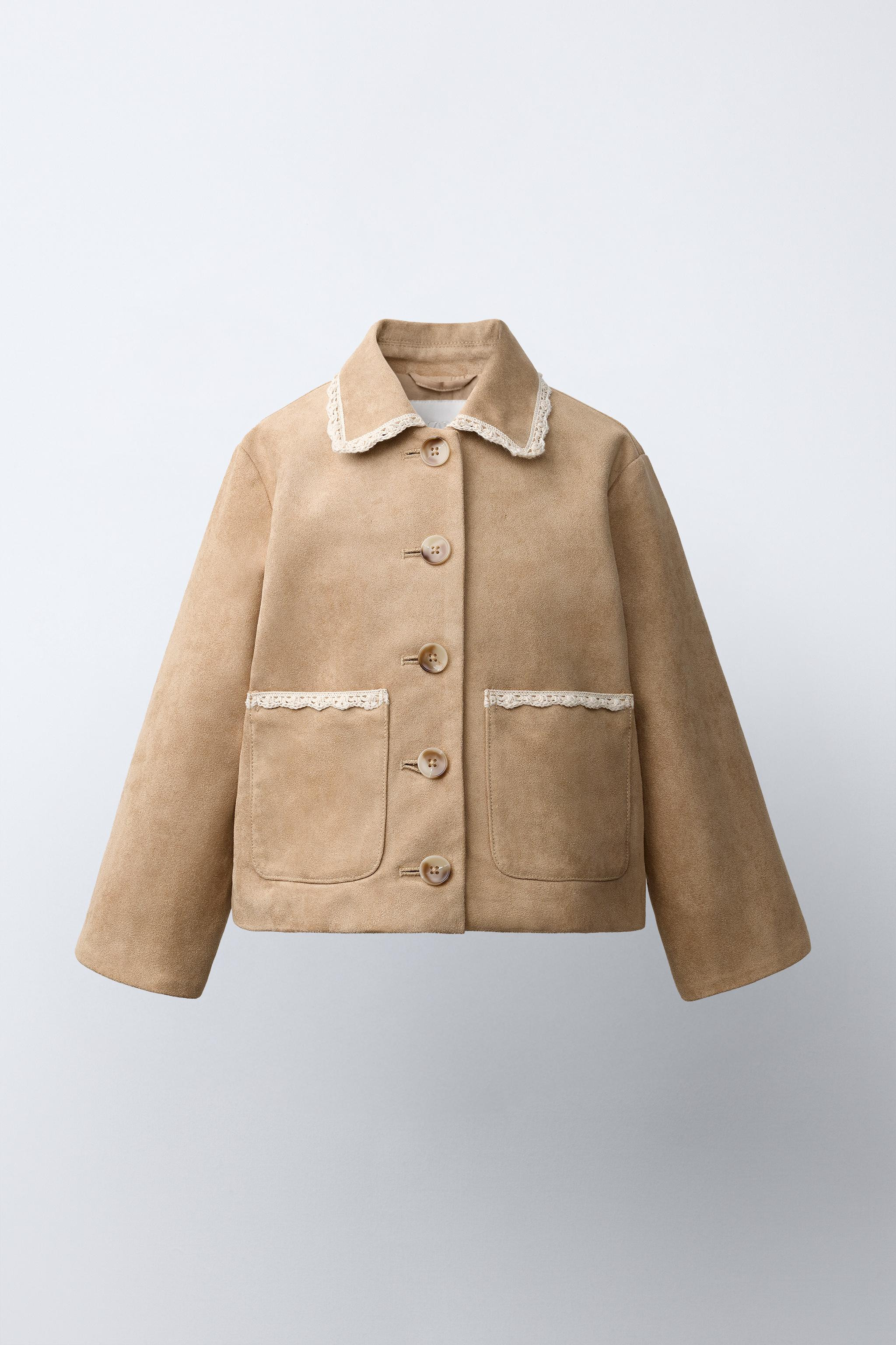 FAUX SUEDE AND LACE TRIM JACKET | Zara US