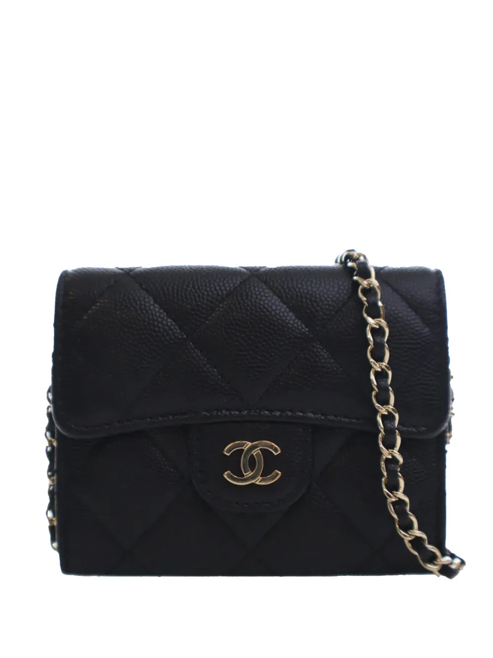 CHANEL Pre-Owned 2020 CC Quilted Caviar Flap Card Holder On Chain crossbody bag - Black | Farfetch Global