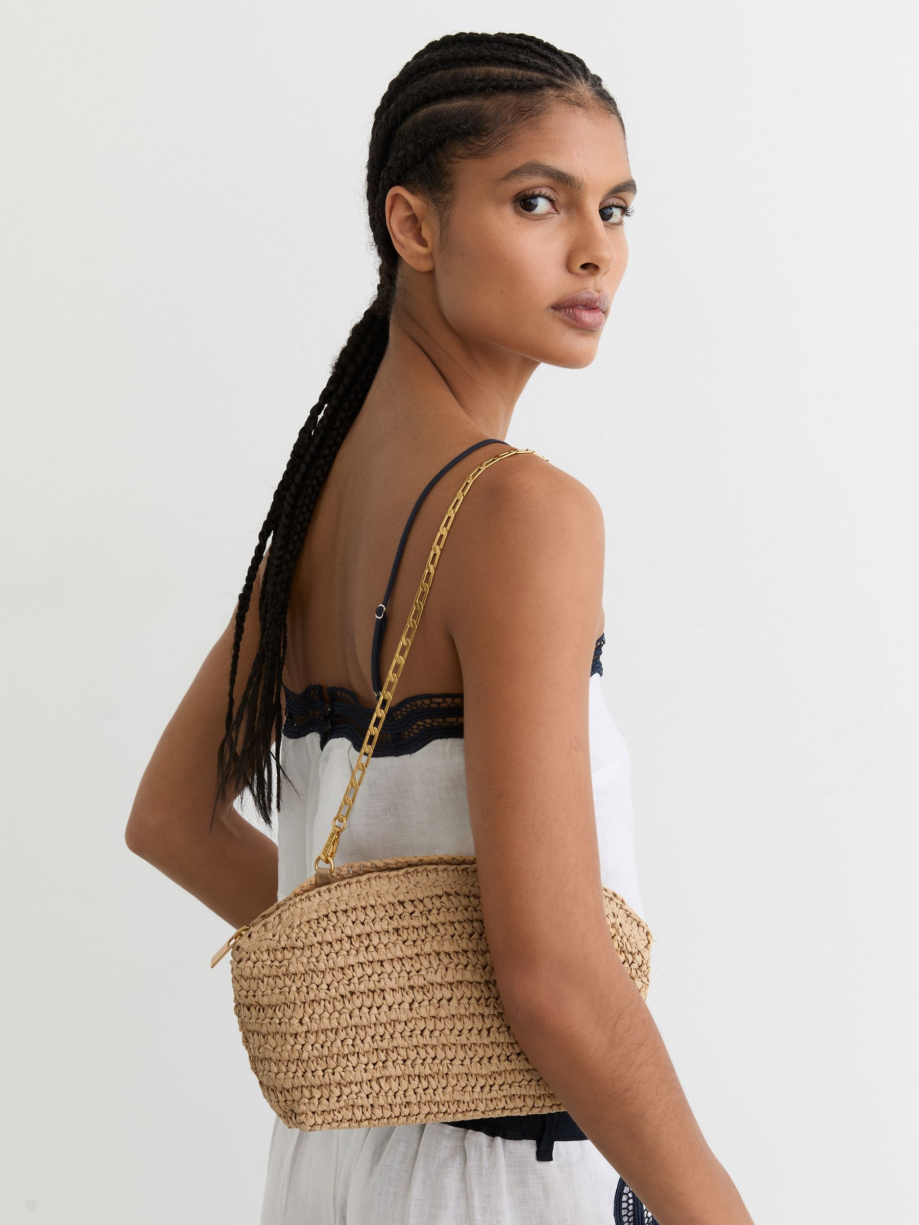Reiss Raffia Clutch Bag in Natural | REISS | Reiss US